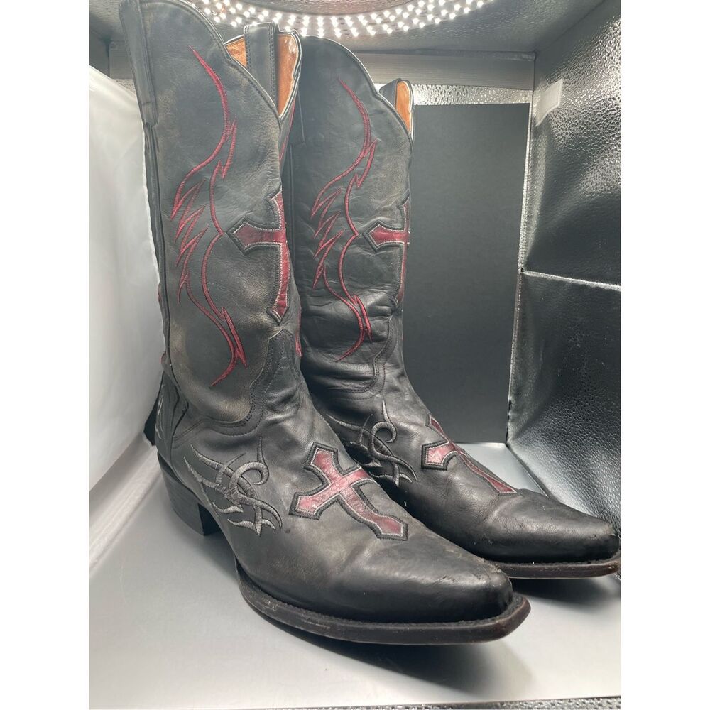 JB Dillon Black Goat Leather Western Cross Boots Sz 12B JBM 2900